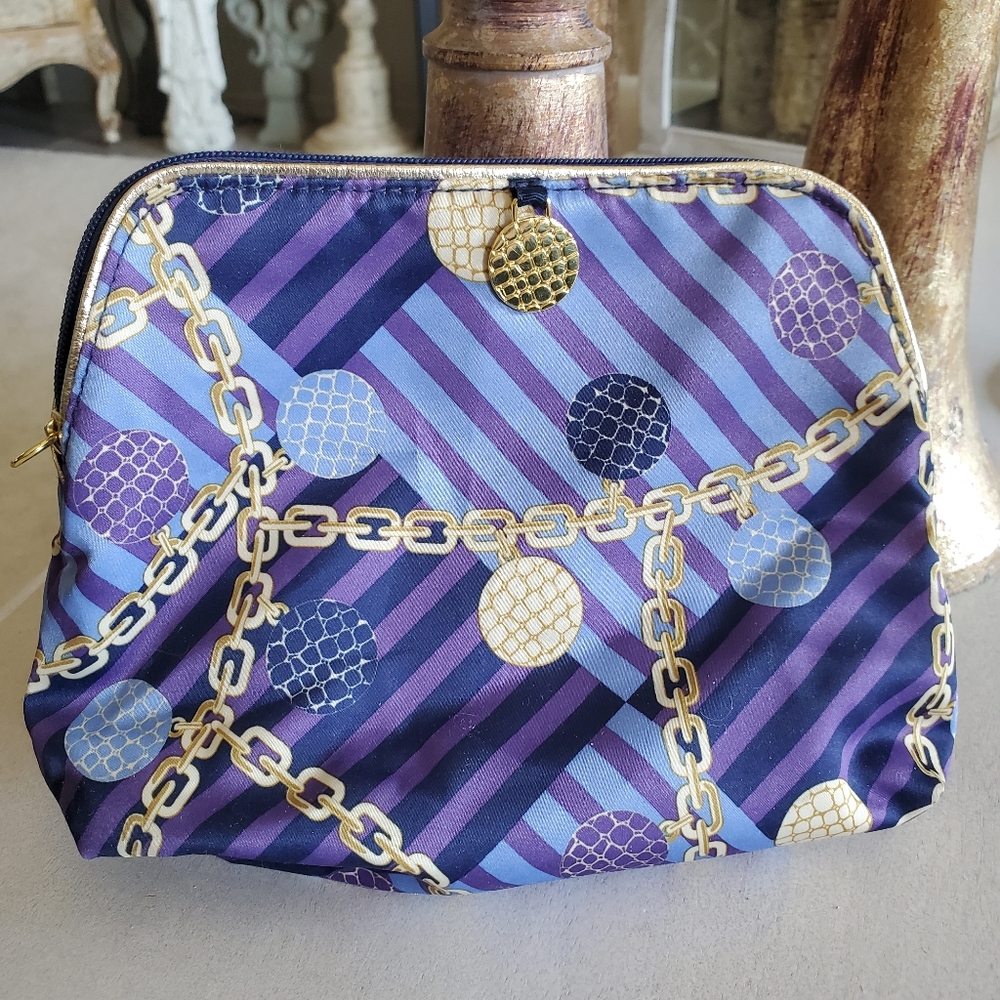 Estee Lauder purple Blue and gold print cosmetic case